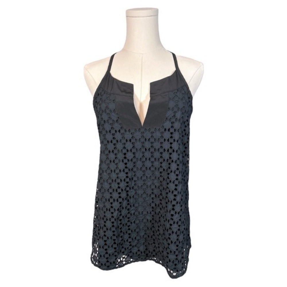 Athleta ✘ Black Navy Eyelet Dunes Lace Racerback Tassel Tie Halter Top, Sz. XS